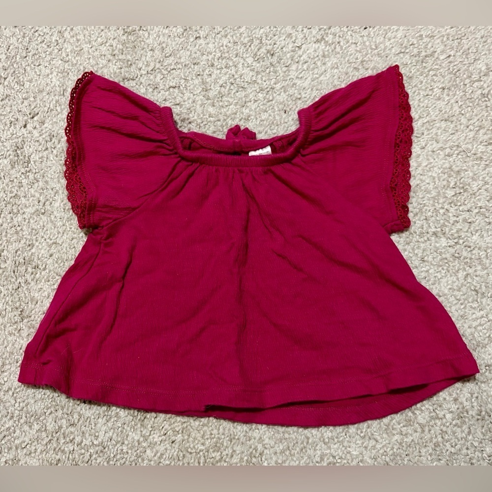 💜 5/$15 Carter's 2T Burgundy Blouse with Lace Sleeves